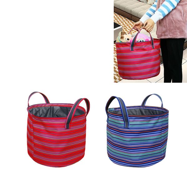

2pcs strips canvas fabric foldable laundry hamper toy storage basket durable