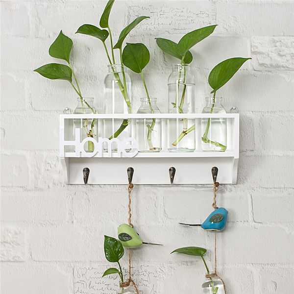 

ins glass wall vase creative wall hanging green plant flower vases home decor mounted hanging vase with wood frame holder