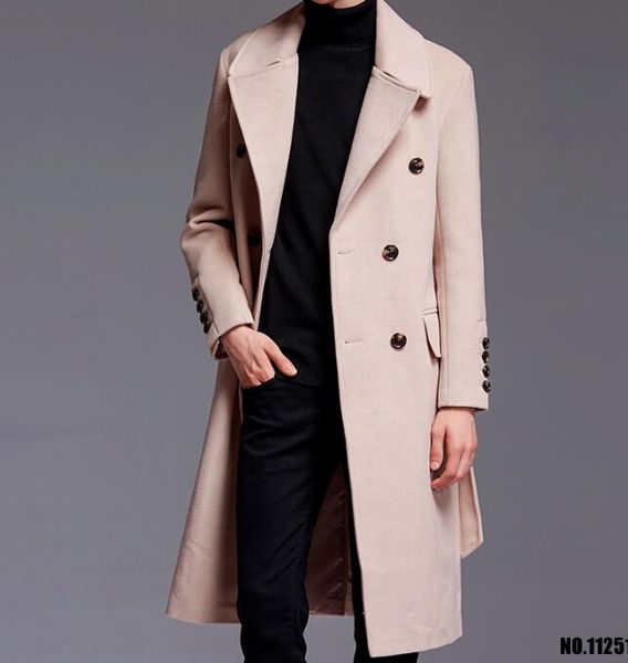 

s--6xl 2019 winter men's new fashion super long wool overcoat with a belt large size cashmere coat, Black