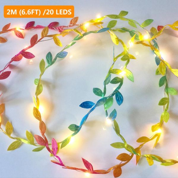 

6,6 футов 2 м 20 из светодиодов крошечные листья гирлянды гирлянды led медный провод строка огни батареи для свадебных лес настольный рождес