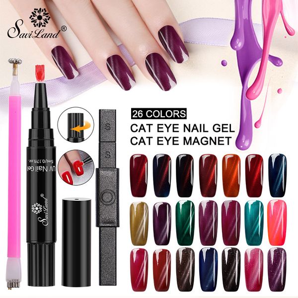 

saviland magnet nail gel polish pen 3d cat eye effect uv gel nail polish soak off 26 colors chameleon magnetic