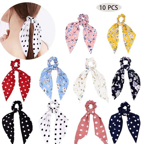 

floral-print large intestine ring ribbon three-state accessories new style long for tying hair ponytail-in-europe and america ha, Brown