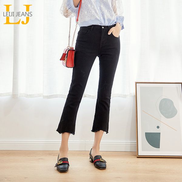 

leijijeans 2019 plus size for mom jeans mid waist ankle length cotton flare stretchy pant black bootcut women capris jeans 6254, Blue