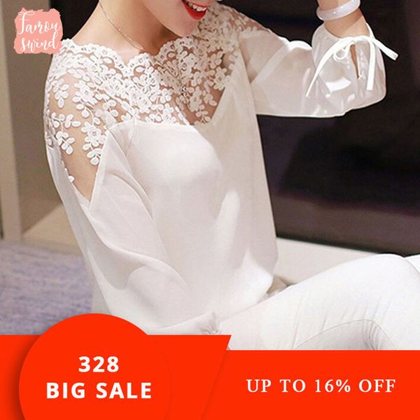 

2019 blouse sell cap sleeve fashion women three quarter sleeve lace hollow chiffon crop girl black cosy shirts, White