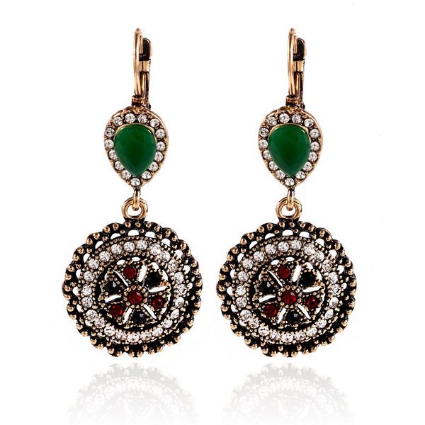 

euro-american fanfugu earrings ethnic wind-set drill-type red circular eardrop bohemian earrings, Golden