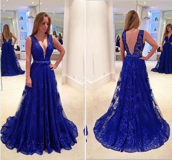 

2019 royal blue lace evening dress prom dresses beaded sashes deep v-neck cap sleeve a-line prom dress formal dress custom made party, Black