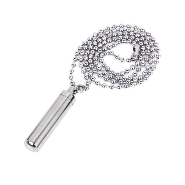 

stainless steel case holder cylinder cremation urn memorial pendant necklace keepsake 49*11mm, Silver