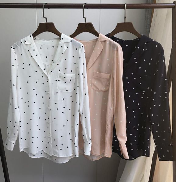 

women's blouses & shirts women shirt lapel dot silk 2021 early spring retro simple soft wash, White