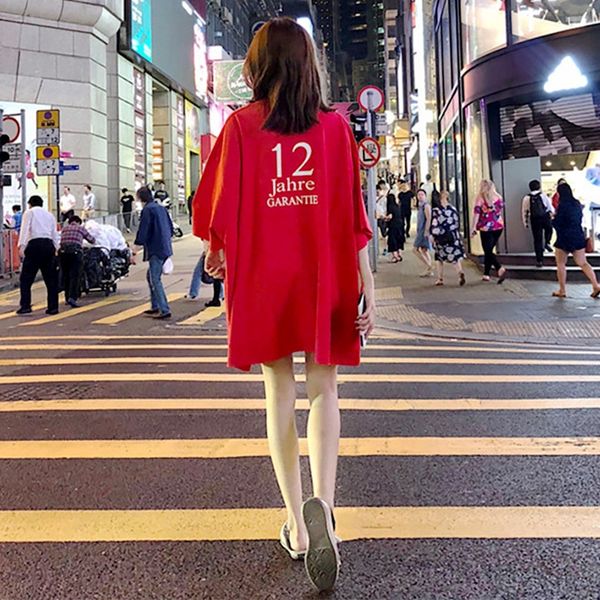 

ins super fiery red season short sleeve women's loose large size coat t-shirt medium and long letter 2019 t-shirt top, White