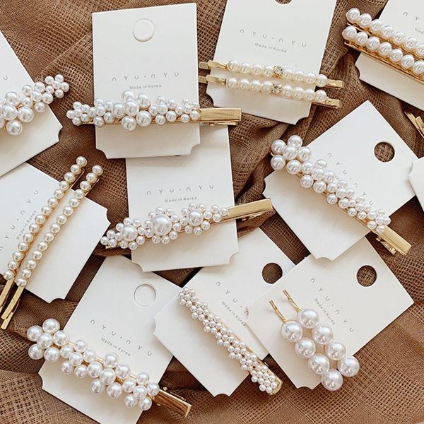 

1pcs fashion 2020 women girls pearl hair clip snap barrette stick hairpin bobby hair styling accessories twesn, Black