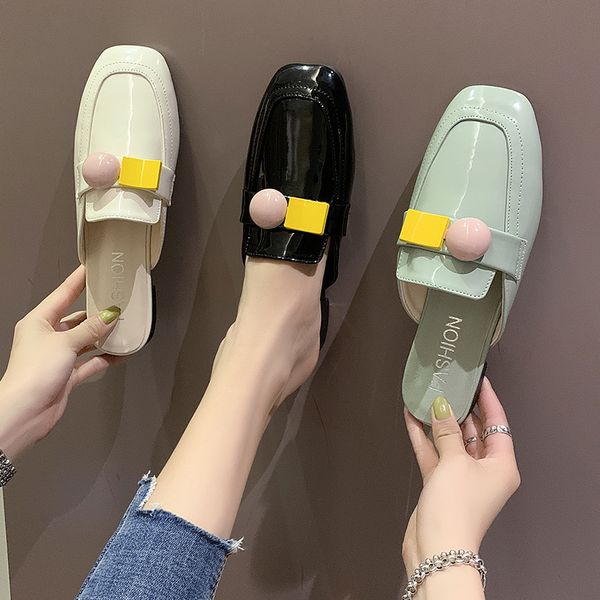 

cover toe house slippers platform shoes woman 2020 low slides female mule loafers slipers women flat mules new, Black