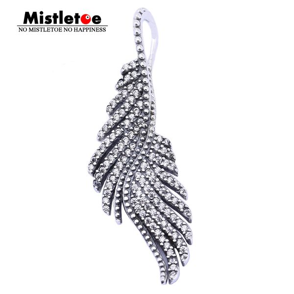

100% 925 sterling silver majestic feathers, clear cz pendant dangle charms fit european necklace jewelry
