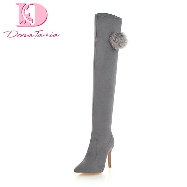 

doratasia high heels over the knee boots women flock pointed toe shoes woman stretch boots female plus size 34-48, Black