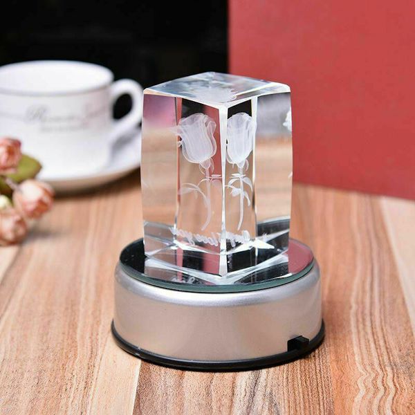 

3d round crystal glass laser led battery electric light up display stand base