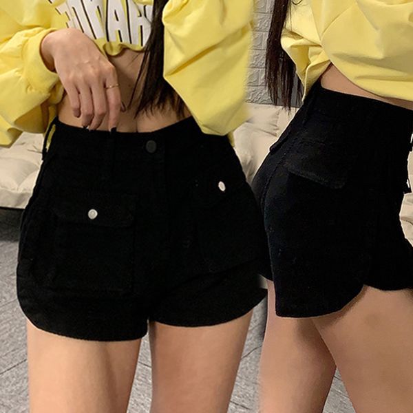 

women's jeans loose shorts pants ladies korean multi-pocket denim high waist thin section wide legs, Blue