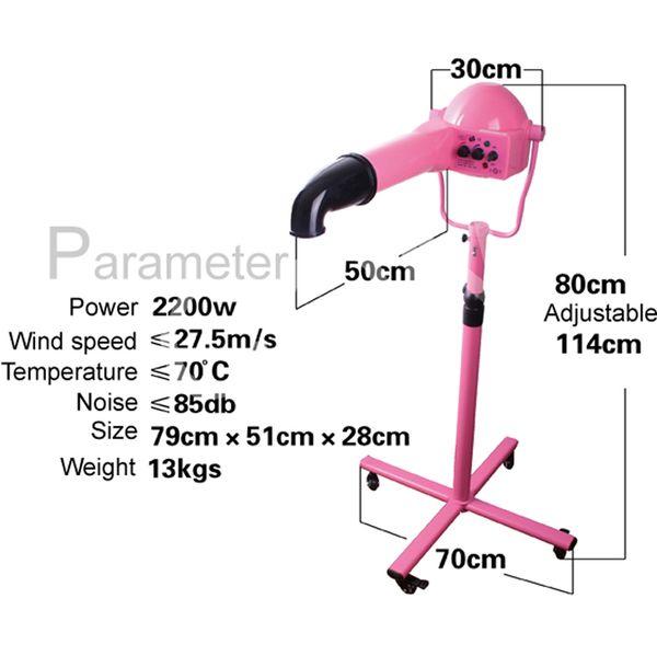 

2200w pink advanced professional pet dryer dog cat grooming care store wall-mounted vertical wheels holder rack stand support