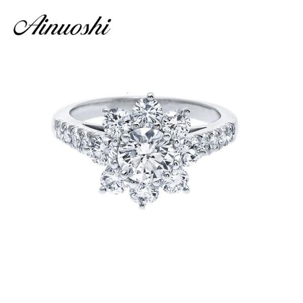 

ainoushi 0.8 carat wedding ring sona round cut flower ring 925 sterling silver ring women engagement jewelry anniversary gift v191114, Slivery;golden