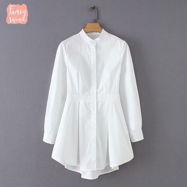 

blouse elegant women stand collar hem white pleats irregular casual shirts office lady business feminina blusas ls2766