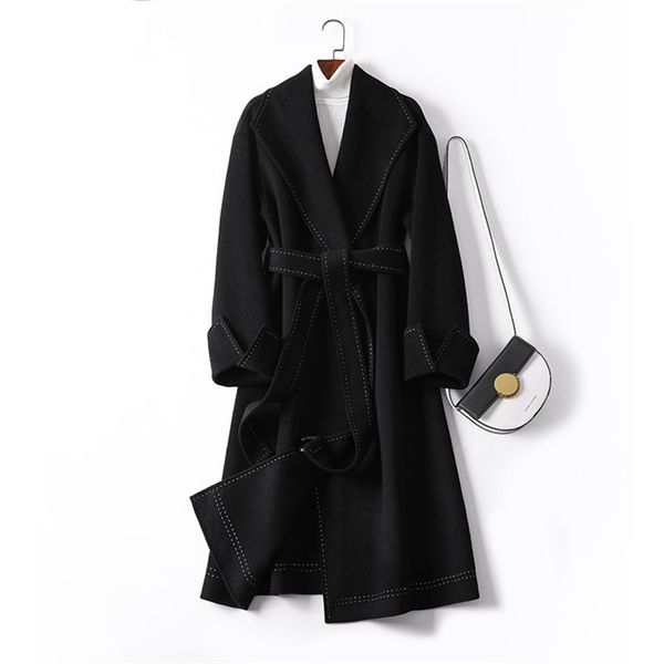 

woolen coat korean style jackt 2019 new autumn and winter long cashmere coat full wool double-faced women's clothing ns1502, Black