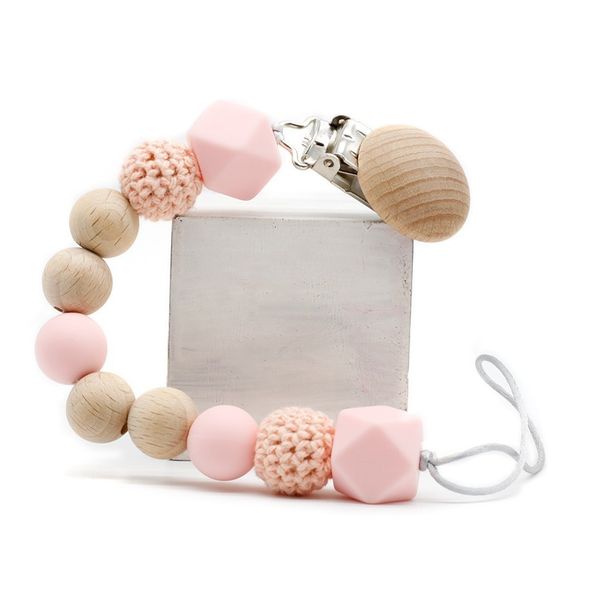 

silicone beech wood chew beads pacifier clips dummy clip holder cute pacifier clips soother chains baby teething toy baby chew