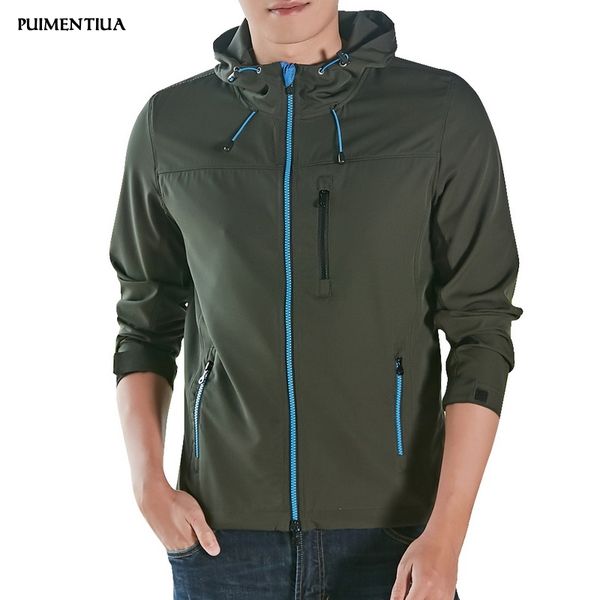 

puimentiua 2019 men's quick dry waterproof windproof jacket lightweight long sleeve hooded outdoor climbing sports coat male, Black;brown