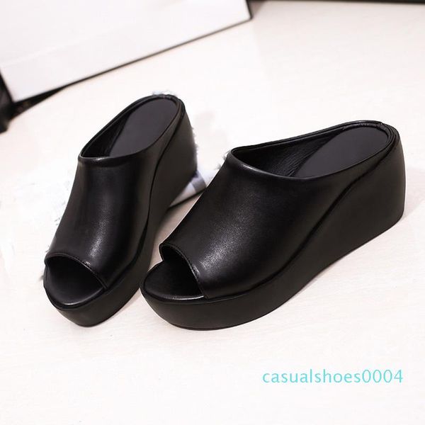 

women shoes summer fashion leisure slipper women casual fish mouth high heel sandals thick bottom slippers ac04, Black