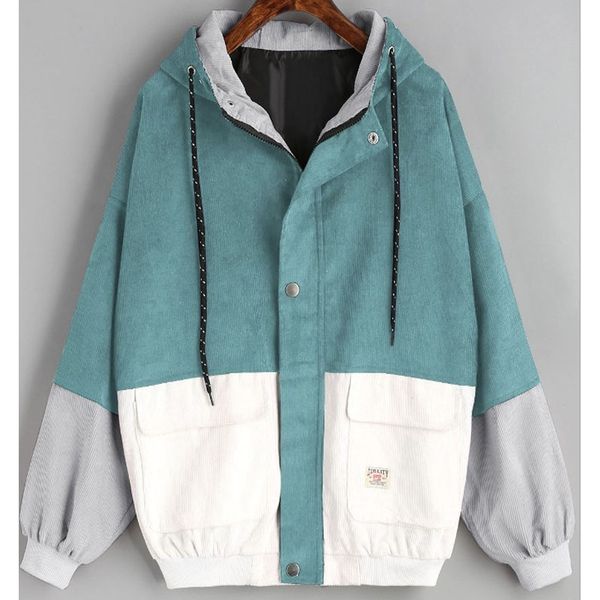 

female corduroy patchwork coats and jackets women long sleeve oversize zipper windbreaker outerwear & coats baseball jackets new, Black;brown