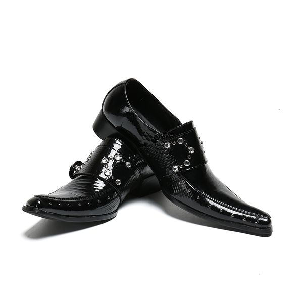 

christia bella handmade fashion rhinestone buckle pointed toe men genuine leather shoes black plus size man business party shoes