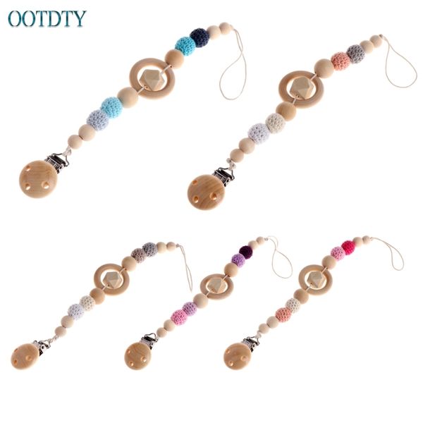 

new baby kids wooden beaded pacifier holder clip nipple teether dummy strap chain #330