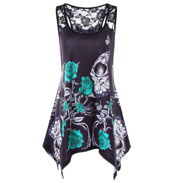 

топы женщина флора печати кружева майки топ женщины o-образным вырезом без рукавов женщины танк асимметричный женский жилет лето горячая рас, White