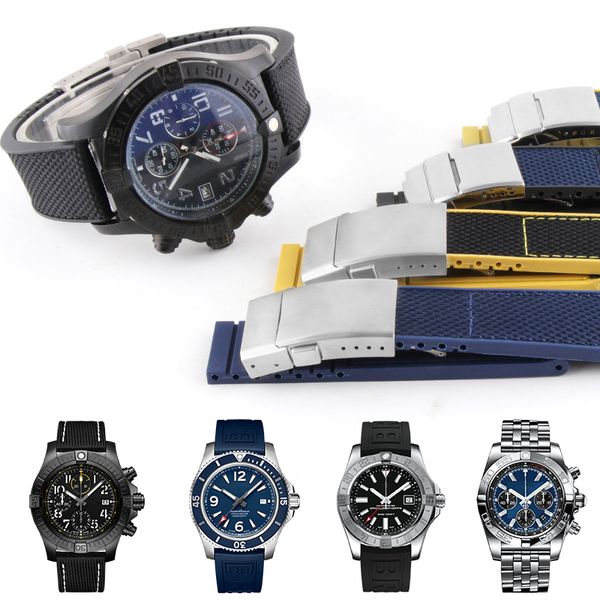 

yq 22 мм резиновый силиконовый нейлон ремешок для часов breitling avenger series watches ремешок для часов man fashion wristband черный сини, Black;brown