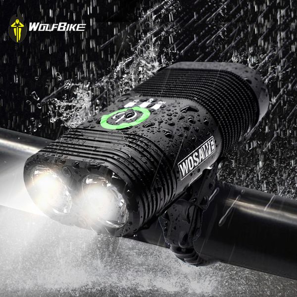 

wosawe waterproof 2400 lumens bicycle headlights double led built-in rechargeable usb mtb mountain bike cycling flashlights