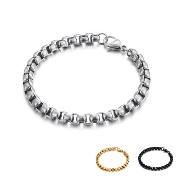 

link, chain 6mm width titanium stainless steel link box bracelet for men women trendy jewelry, Black