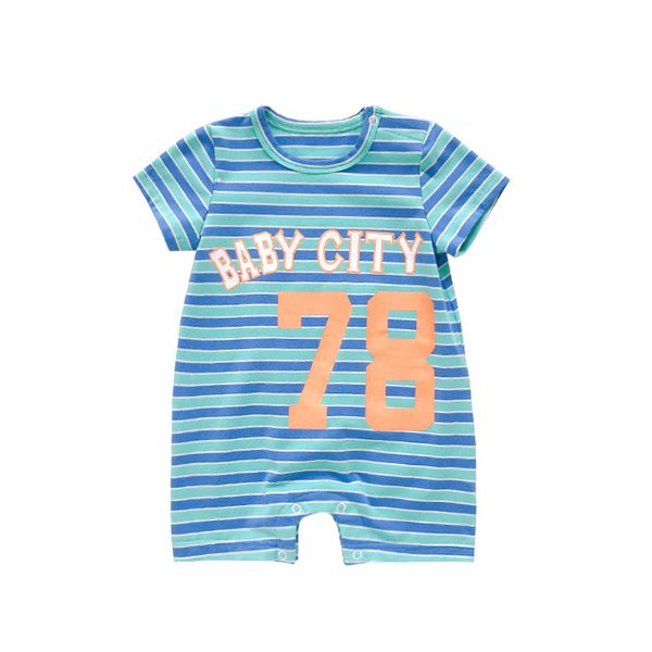 

summer baby romper digital printing stripe infant clothes, Blue