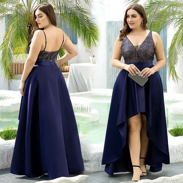 

new summer plus size women clothing v-neck sequins wedding noble temperament navy blue color vest style sleeveless banquet evening dress, Black;gray