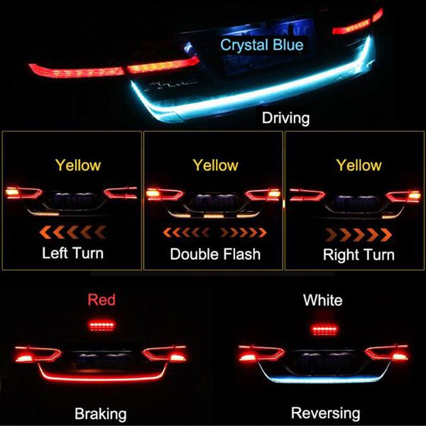 1,2 M Auto LED Streifen Licht Bremse Fahren Signal Rückfahrlicht Stamm Auto Fluss Streifen Lichter Schwanz Hinten Signal warning Lampe 12V