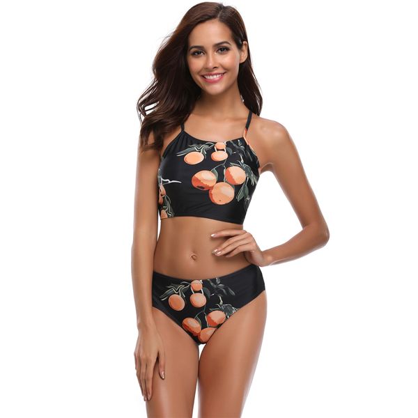 

womens scoop neck sling bikini two piece swimsuit fruit print swimming bathing suit back strappy bikini bottoms swimwear beachwear