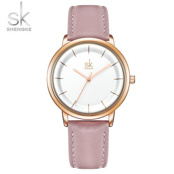 

shengke elegant new women watches ultra thin dial leather strap quartz japanese movement montre femme ludies wristwatch, Slivery;brown