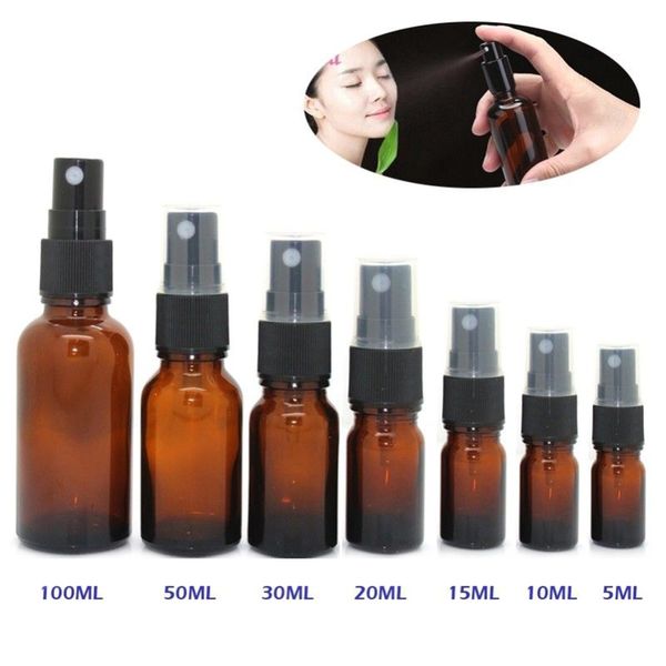 

10ml/15ml/20ml/30ml/50ml amber glass atomizer bottle for essential oil perfume water spray bottles dark brown cosmetic containers for travel