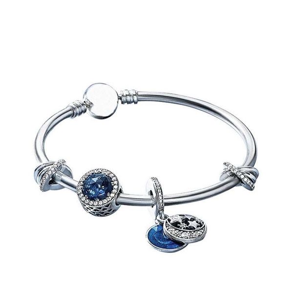 

pan jiazhu s925 sterling silver new star fairy bracelet bracelet blue ocean heart set diy string ornaments bracelet, Black