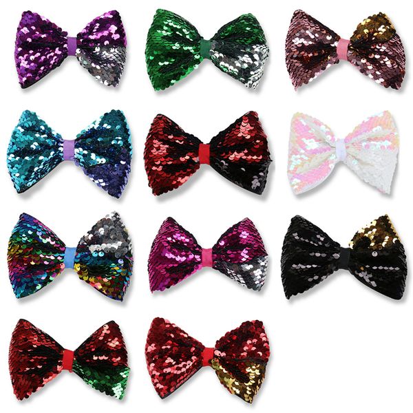 

5 inch jojo siwa bows with clip hair accessories for girls jojo hair bows 11 colors sequins hair bow ss279, Slivery;white