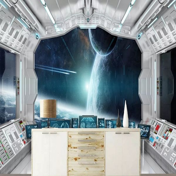 

custom large mural 3d wallpaper modern creative 3d expansion space spaceship space planet tv back wall decor deep 5d embossed