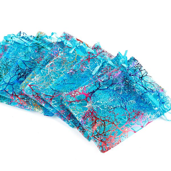 

20pcs selling organza bags printing pretty bags jewelry storage white/blue color to choose popular sale 7*9/9*12/10*15/13*18, Pink;blue