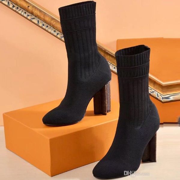 

дизайнер winter knit высокий каблук носок сапоги feminino большой размер евро 41 lady party пинетки, Black