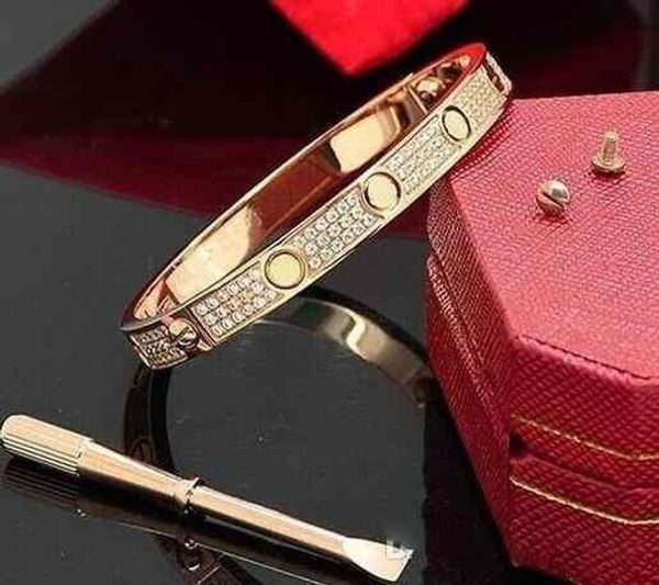

luxury full diamond stainless steel bracelet fashion womens mens designer love iced out bracelets cuff bangles screwdriver jewelry, Black