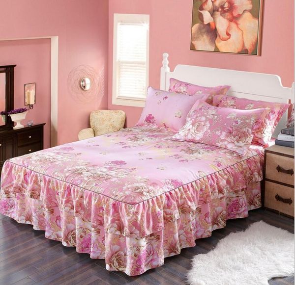 

korean flower print bed skirt home decoration ruffle princess bedding bed sheet pillowcases girls bedspread 1.2/1.5 m mattress