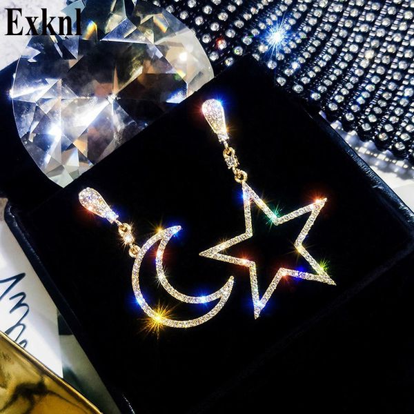 

exknl fashion wedding star moon korean earrings women christmas shiny earing bridal long jewelry drop earrings for women, Silver
