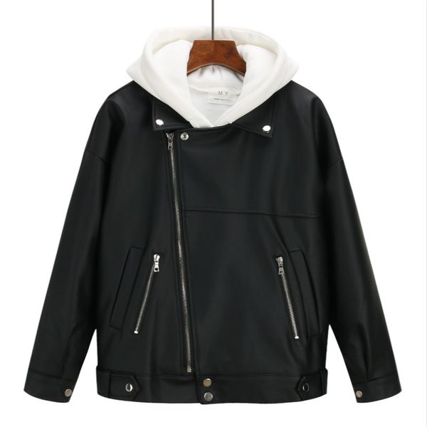 

women's leather & faux 2021 women jacket large size coat spring and autumn motorcycle clothing korean slim fashion, Black