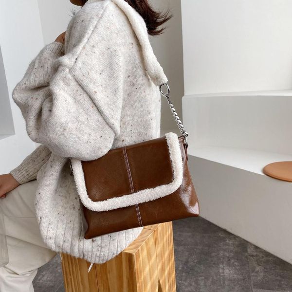 

new elegant luxury faux fur bags for women handbag large capacity women winter shoulder bag females tote handle feminine bag