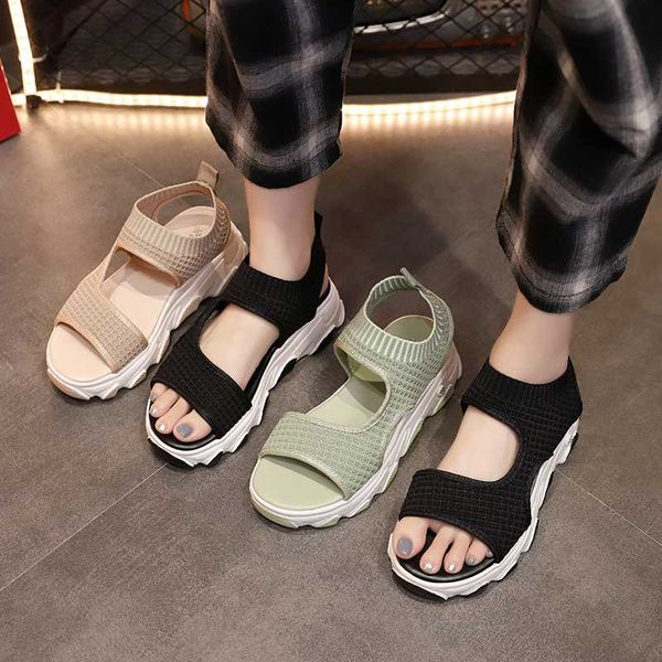 

wedge shoes open toe anti-skid comfort shoes for women sports women's sandals med breathable 2020 summer all-match suit, Black